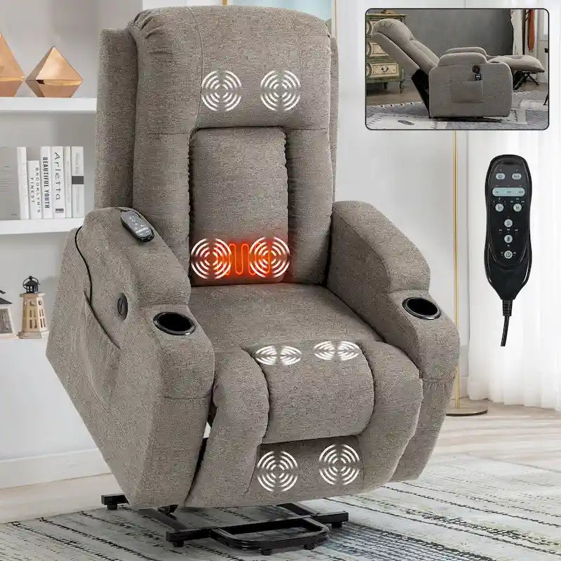 Poltrona reclinabile Power Lift, poltrona massaggiante moderna a motore singolo con riscaldamento lombare, porta di ricarica USB, portabicchieri