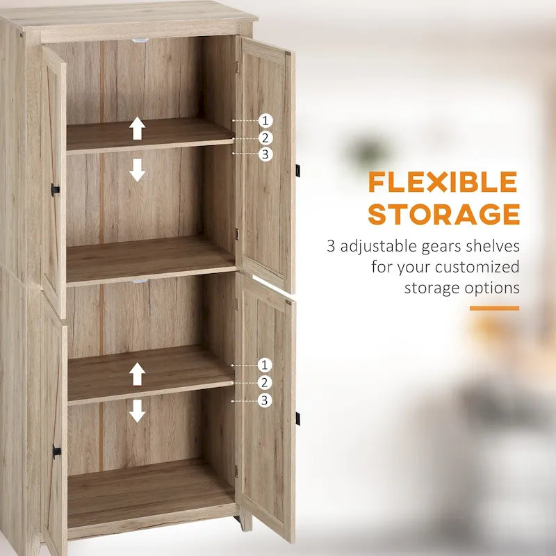 HOMCOM Mobile Dispensa da Cucina Autoportante a 4 Ante, Armadietto Contenitore con 4 Ripiani Regolabili, Bianco