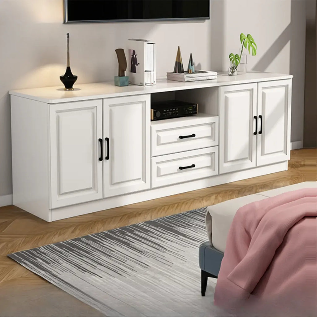Mobile TV Moderno in Legno Bianco con Contenitore e Gestione Cavi