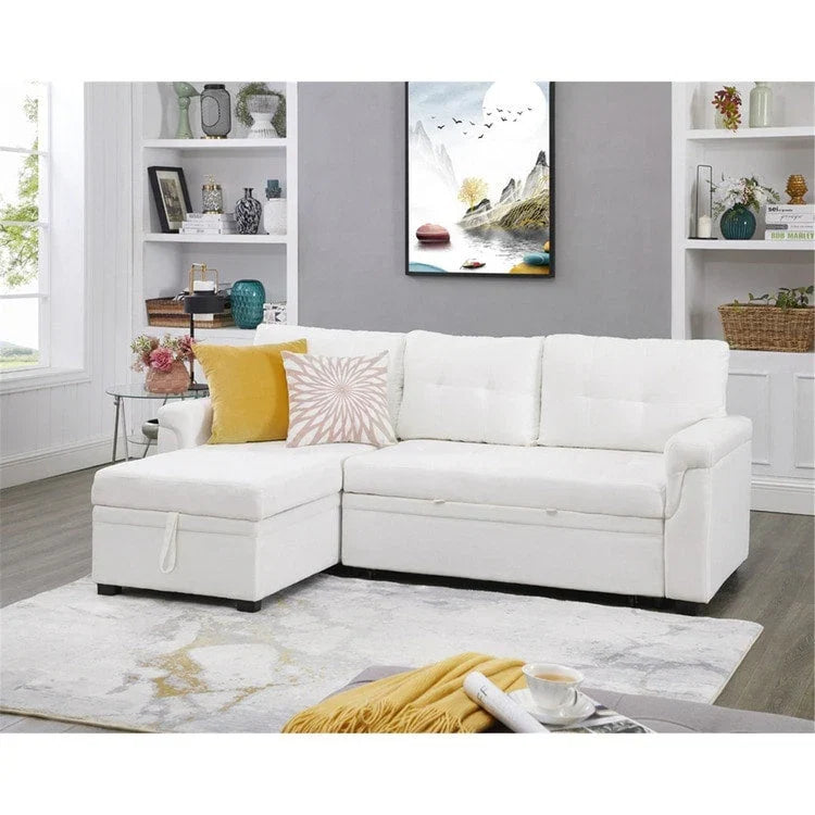 Canapé d'angle réversible convertible avec lit gigogne, méridienne de rangement et pieds durables