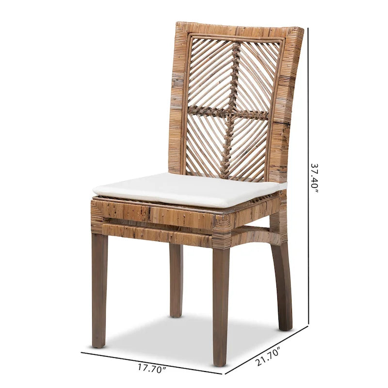 Sedia da pranzo Laluna bohémien moderna in rattan/legno di mogano con cuscino