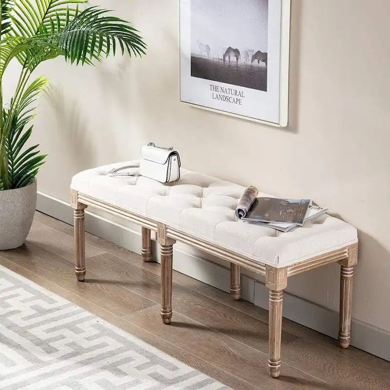 Panca/Poggiapiedi Rettangolare Trapuntata Extra Lunga 48 - Beige