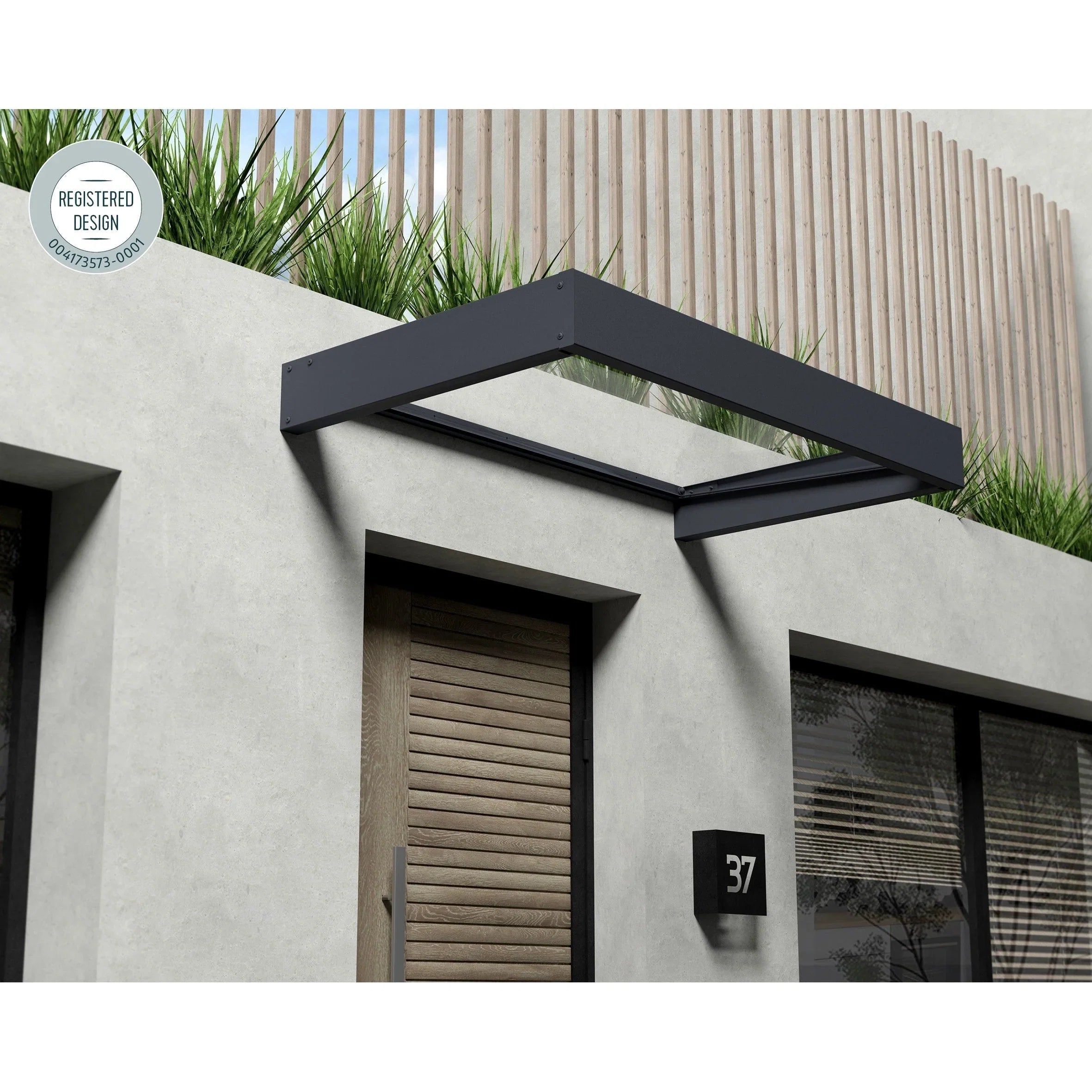 Auvent Sophia gris transparent pour portes et fenêtres de 0,9 m