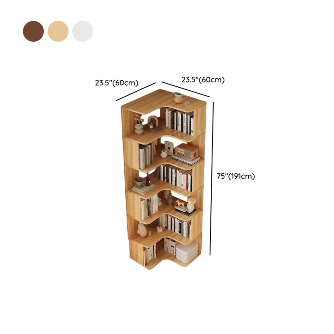 Libreria ad angolo in legno multistrato con 6 ripiani