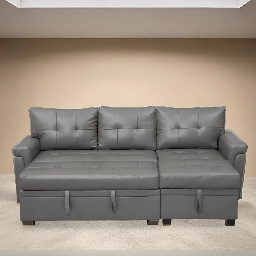 Divano sezionale reversibile con letto estraibile, chaise longue con contenitore nascosto, gambe durevoli,