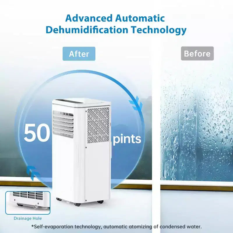 Condizionatore portatile da 10000 BTU, climatizzatore domestico con telecomando per ambienti fino a 42 mq, funzioni 3-in-1/timer 24 ore/ruote piroettanti