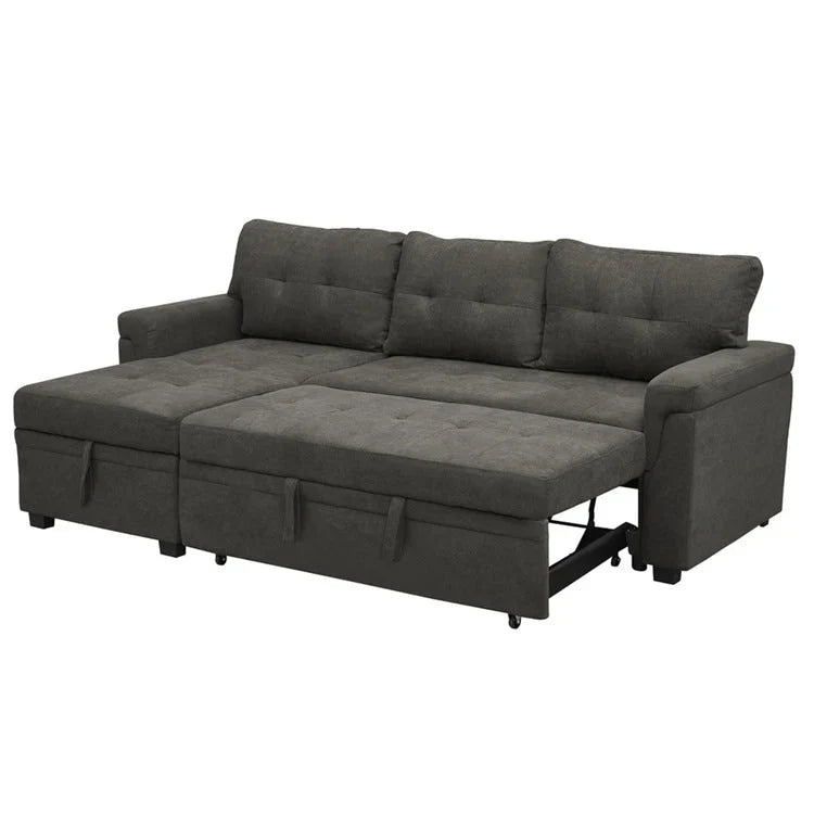 Divano componibile convertibile reversibile con letto estraibile, chaise longue con contenitore nascosto e gambe durevoli