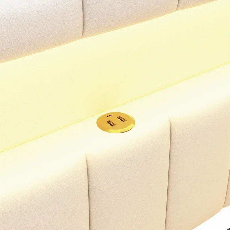 Letto imbottito a piattaforma con porte USB e illuminazione a LED - Struttura letto matrimoniale/singola con 2 cassetti portaoggetti - Camera da letto moderna