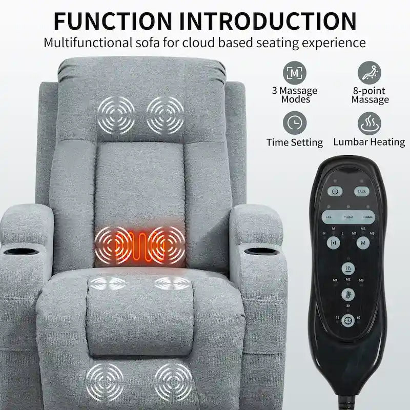 Poltrona reclinabile Power Lift, poltrona massaggiante moderna a motore singolo con riscaldamento lombare, porta di ricarica USB, portabicchieri