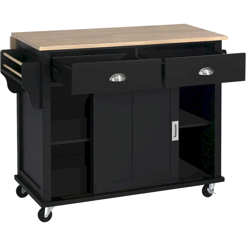 Carrello da cucina con piano d'appoggio ribaltabile in legno di gomma, porta scorrevole a scomparsa con altezza regolabile, isola da cucina su 4 ruote