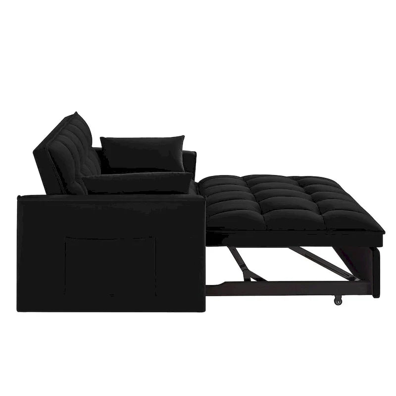 Divano Letto Estraibile 4-in-1 - Divanetto in Velluto - Divano Letto Convertibile con Schienale Reclinabile, 2 Tasche Laterali