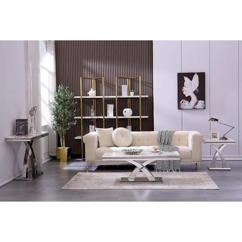 Tavolino da Caffè Moderno 48, Tavolino Rettangolare con Base a X, Tavolino Pedestal per Soggiorno