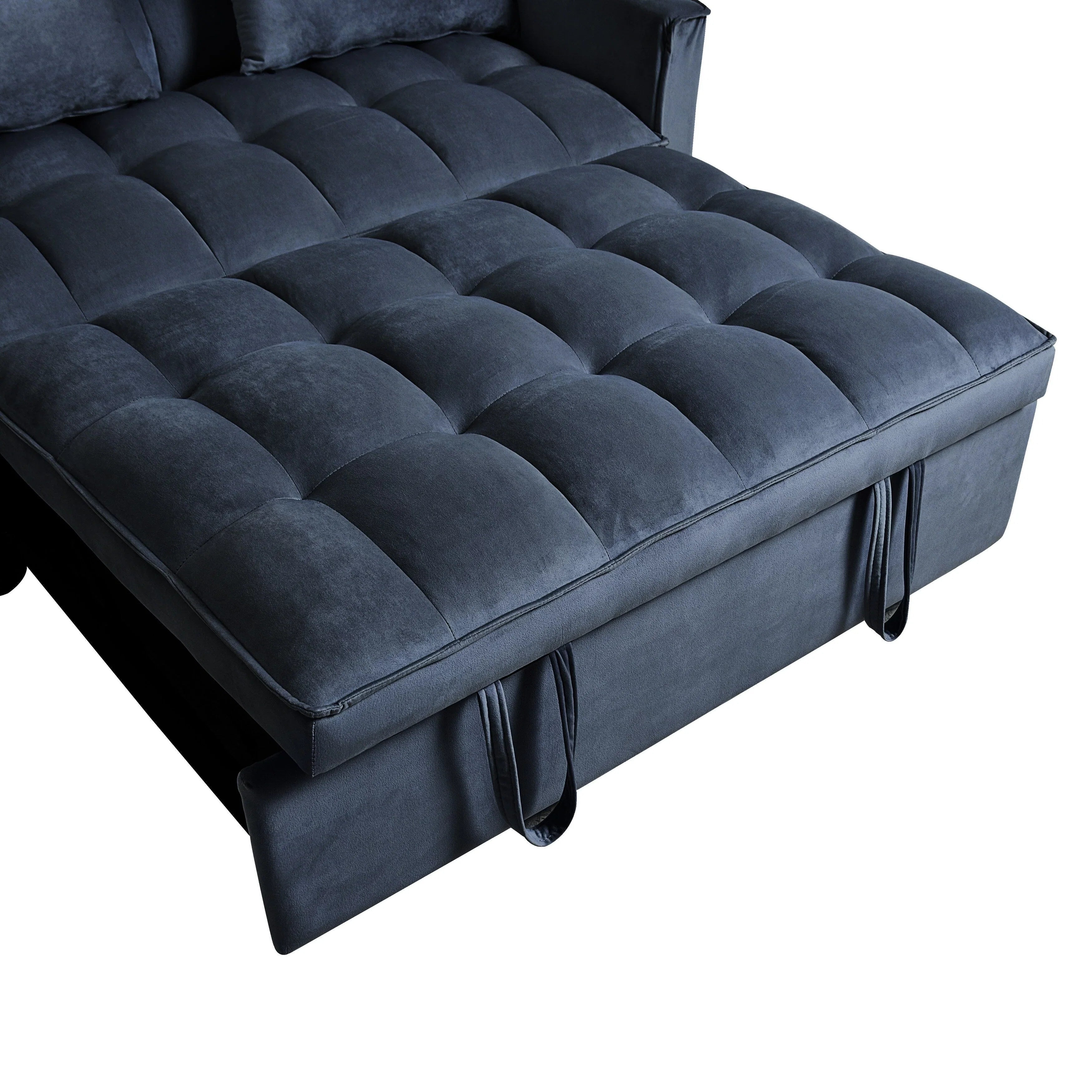 Moderno divano letto estraibile, divano letto 3-in-1 con schienale regolabile, divanetto in velluto, cuscini e tasche laterali