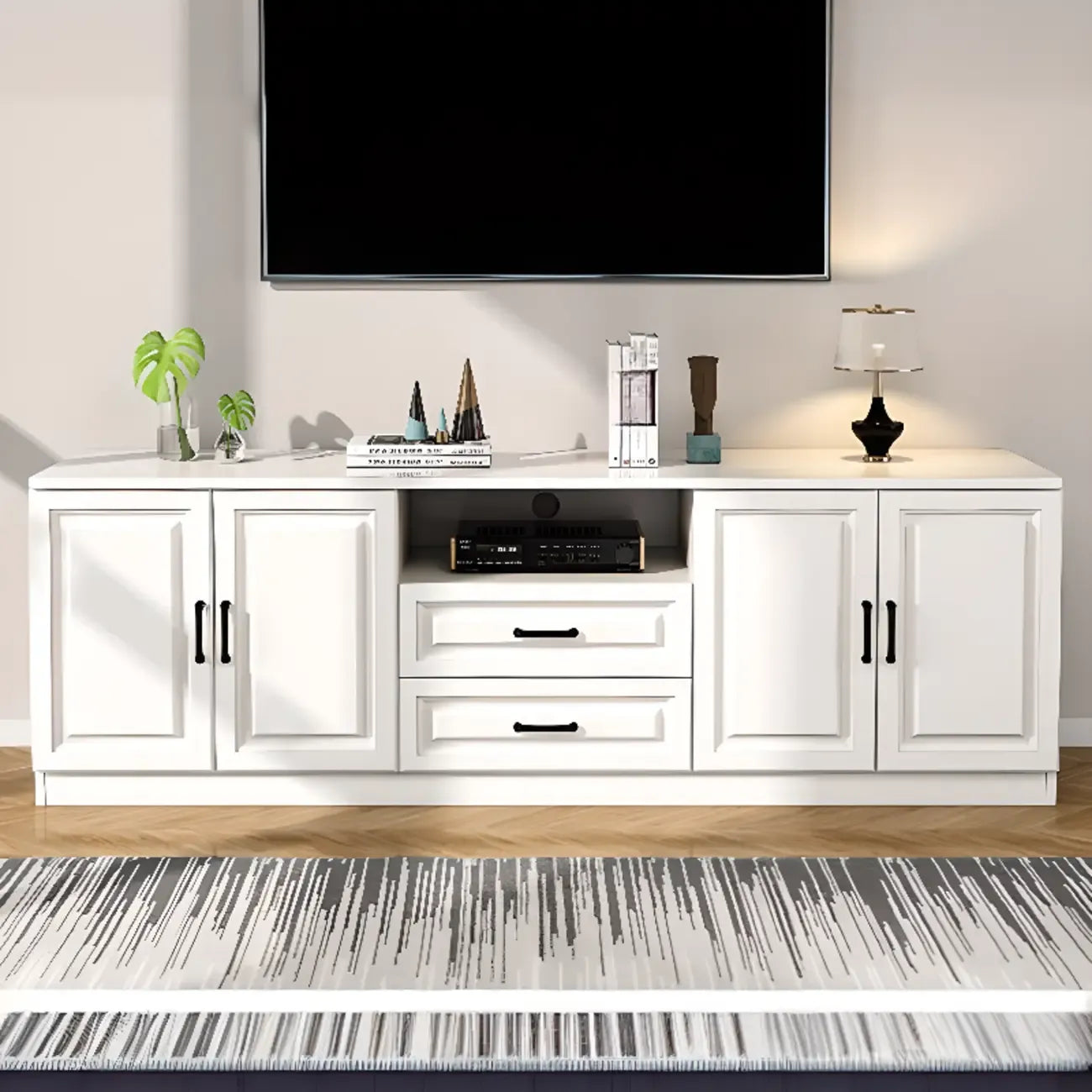 Mobile TV Moderno in Legno Bianco con Contenitore e Gestione Cavi