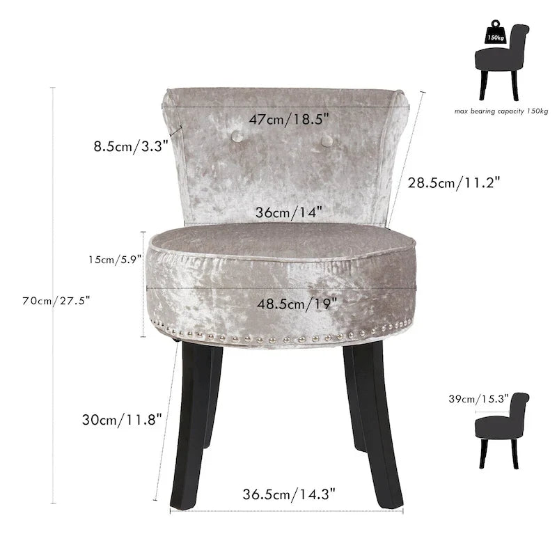 Sgabello per vanità in legno massello alto 27,5 - 27,5 A X 19 L X 11,8 P