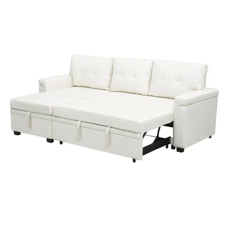Divano componibile convertibile reversibile con letto estraibile, chaise longue con contenitore nascosto e gambe durevoli