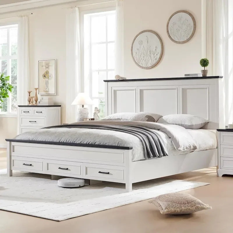 Struttura Letto Matrimoniale King Size in Legno Stile Rustico con Testiera, Base a Piattaforma