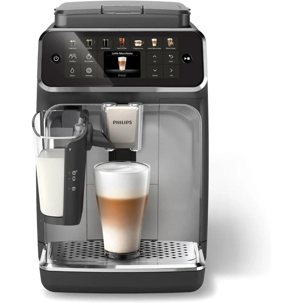 Macchina da Caffè Espresso Premium, 12 Bevande Calde/Fredde, Sistema LatteGo, Macinacaffè in Ceramica, Cromo Nero