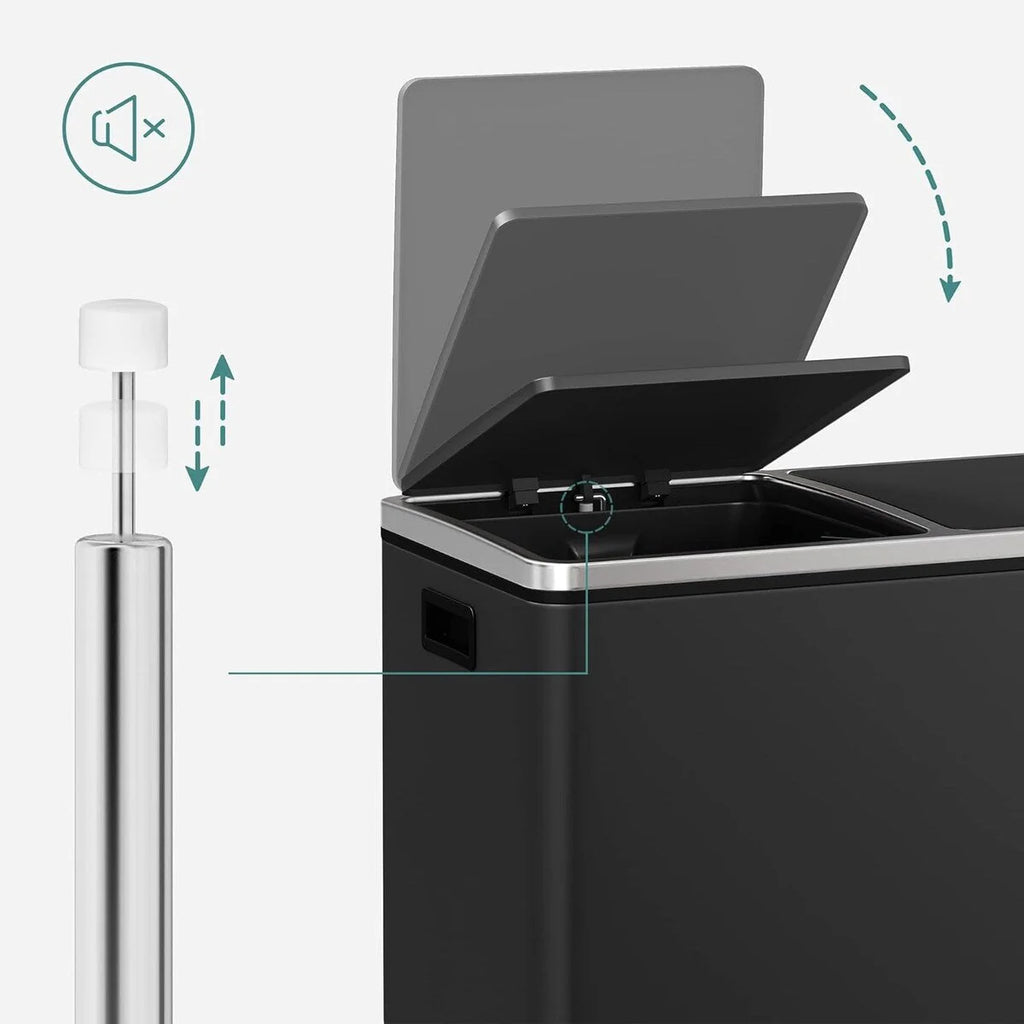 SONGMICS Pattumiera Doppia, 60L (2 x 30L) Cestino per la Raccolta Differenziata in Acciaio Inossidabile, Nero