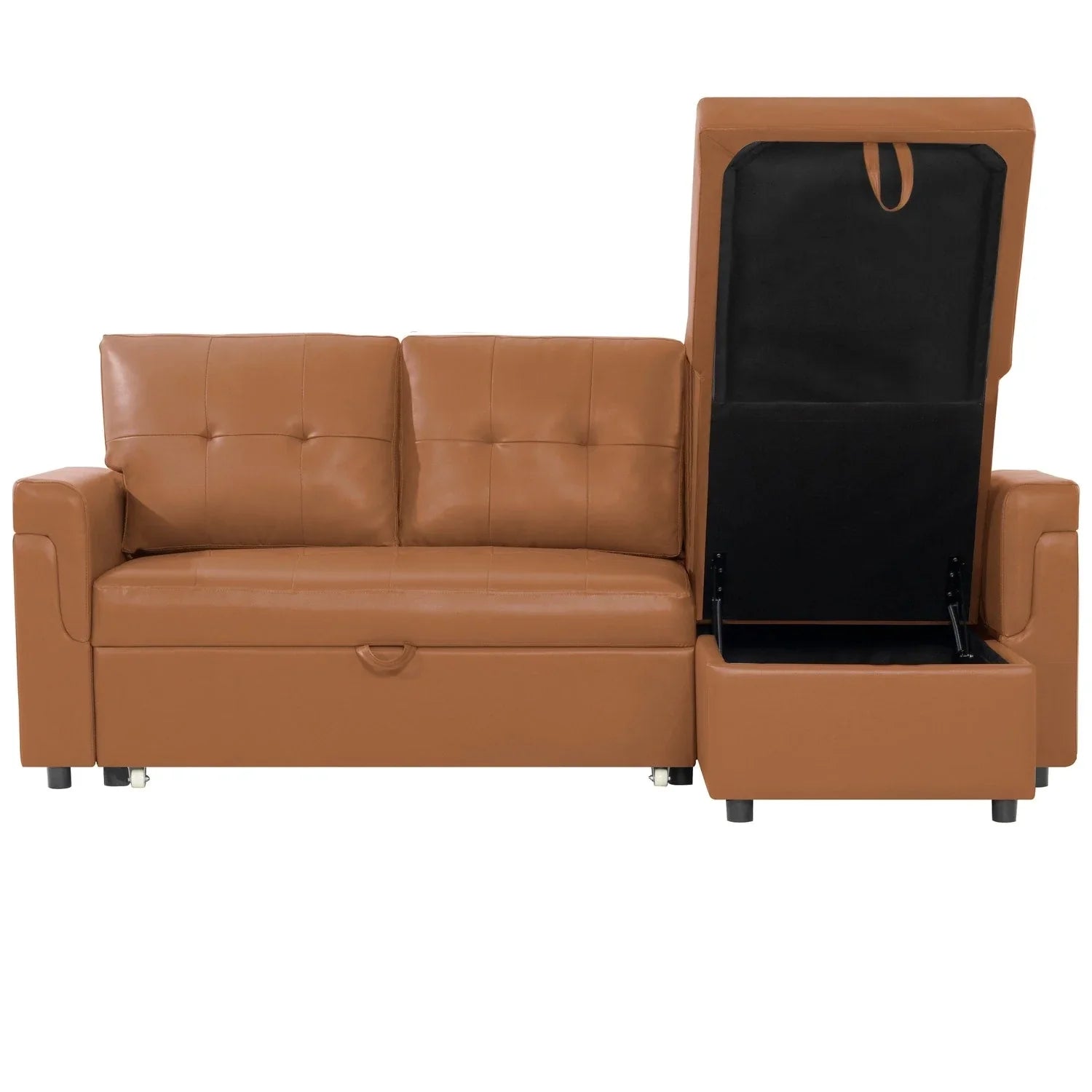 Divano componibile convertibile reversibile con letto estraibile, chaise longue con contenitore nascosto e gambe durevoli