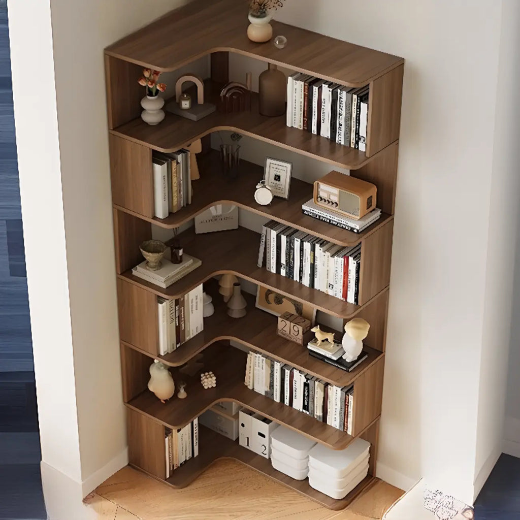 Libreria ad angolo in legno multistrato con 6 ripiani