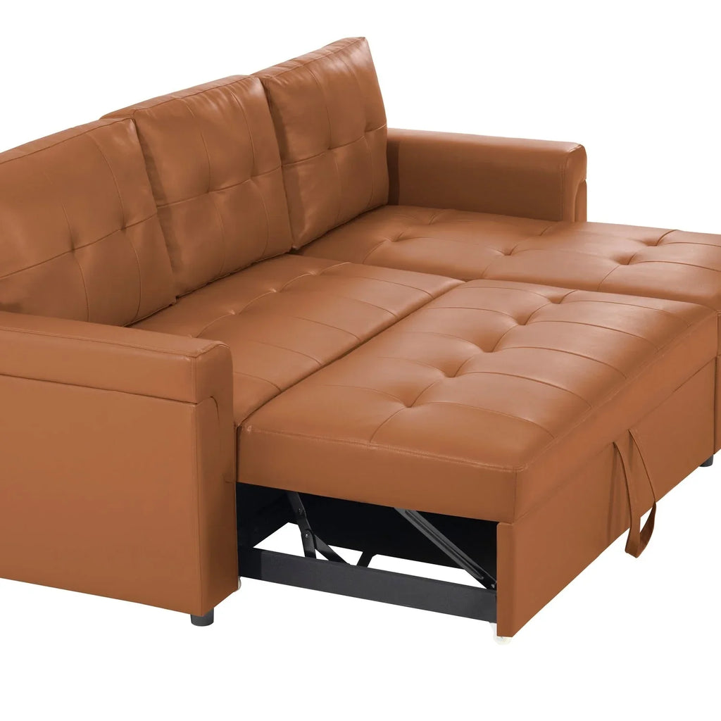 Divano componibile convertibile reversibile con letto estraibile, chaise longue con contenitore nascosto e gambe durevoli