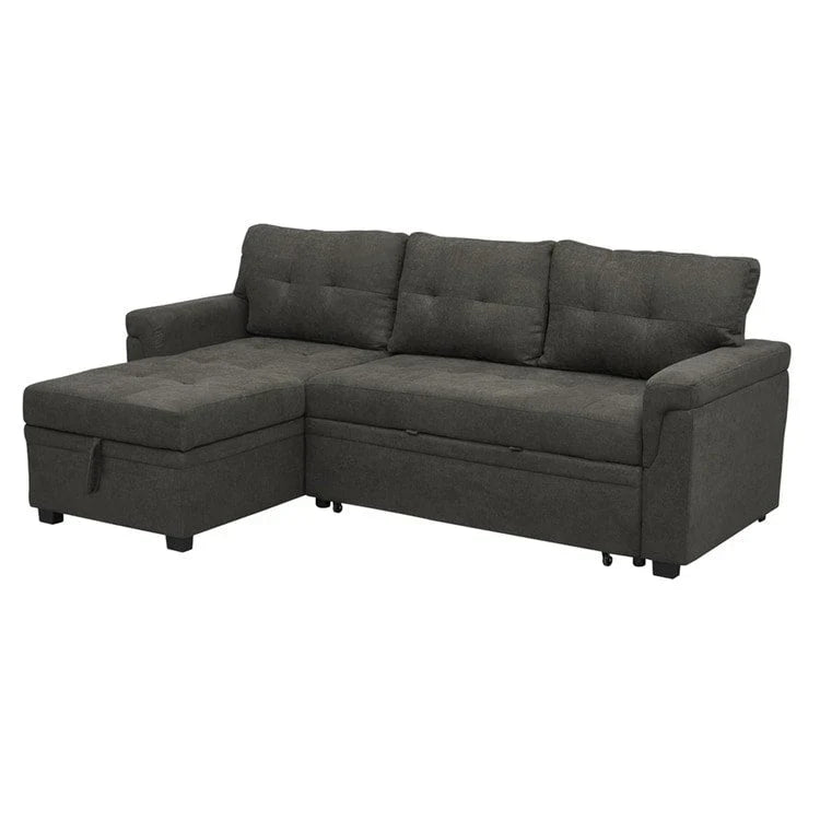 Divano componibile convertibile reversibile con letto estraibile, chaise longue con contenitore nascosto e gambe durevoli