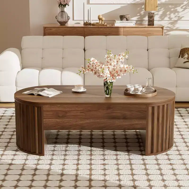 47.2 Table basse relevable avec compartiment caché, ovale, marron
