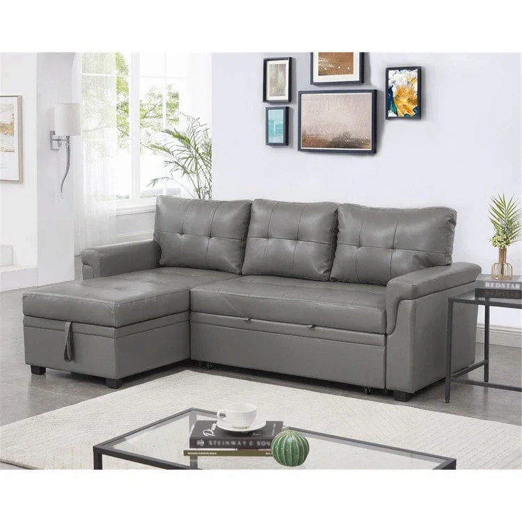 Canapé d'angle réversible convertible avec lit gigogne, méridienne de rangement et pieds durables