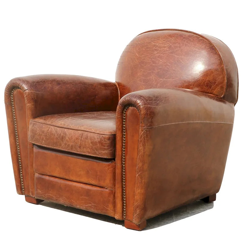 Poltrona Club Paris in vera pelle Pasargad Home, marrone