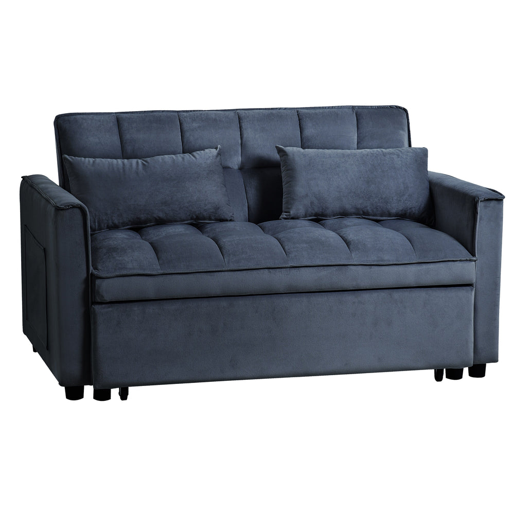 Moderno divano letto estraibile, divano letto 3-in-1 con schienale regolabile, divanetto in velluto, cuscini e tasche laterali