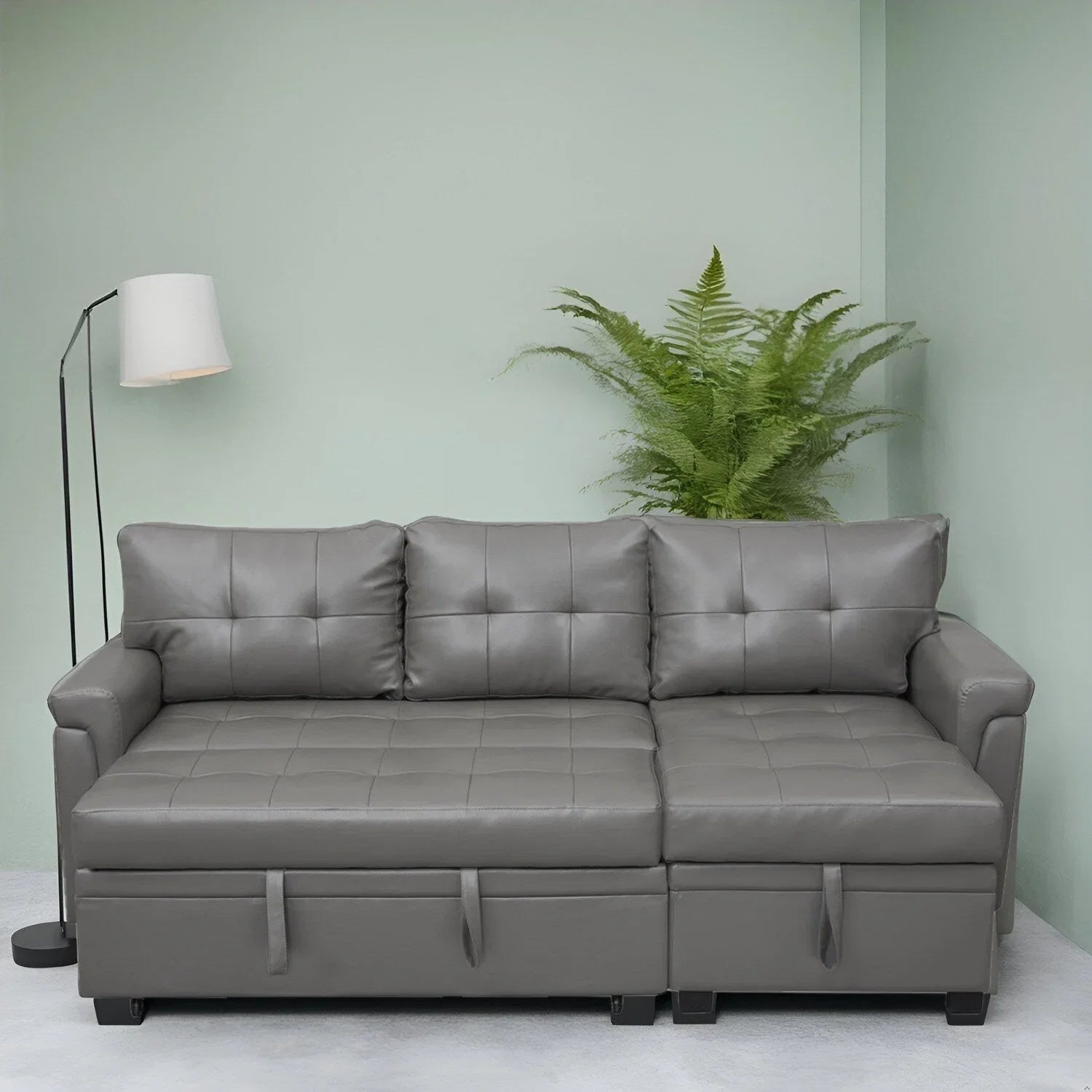 Divano sezionale reversibile con letto estraibile, chaise longue con contenitore nascosto, gambe durevoli,