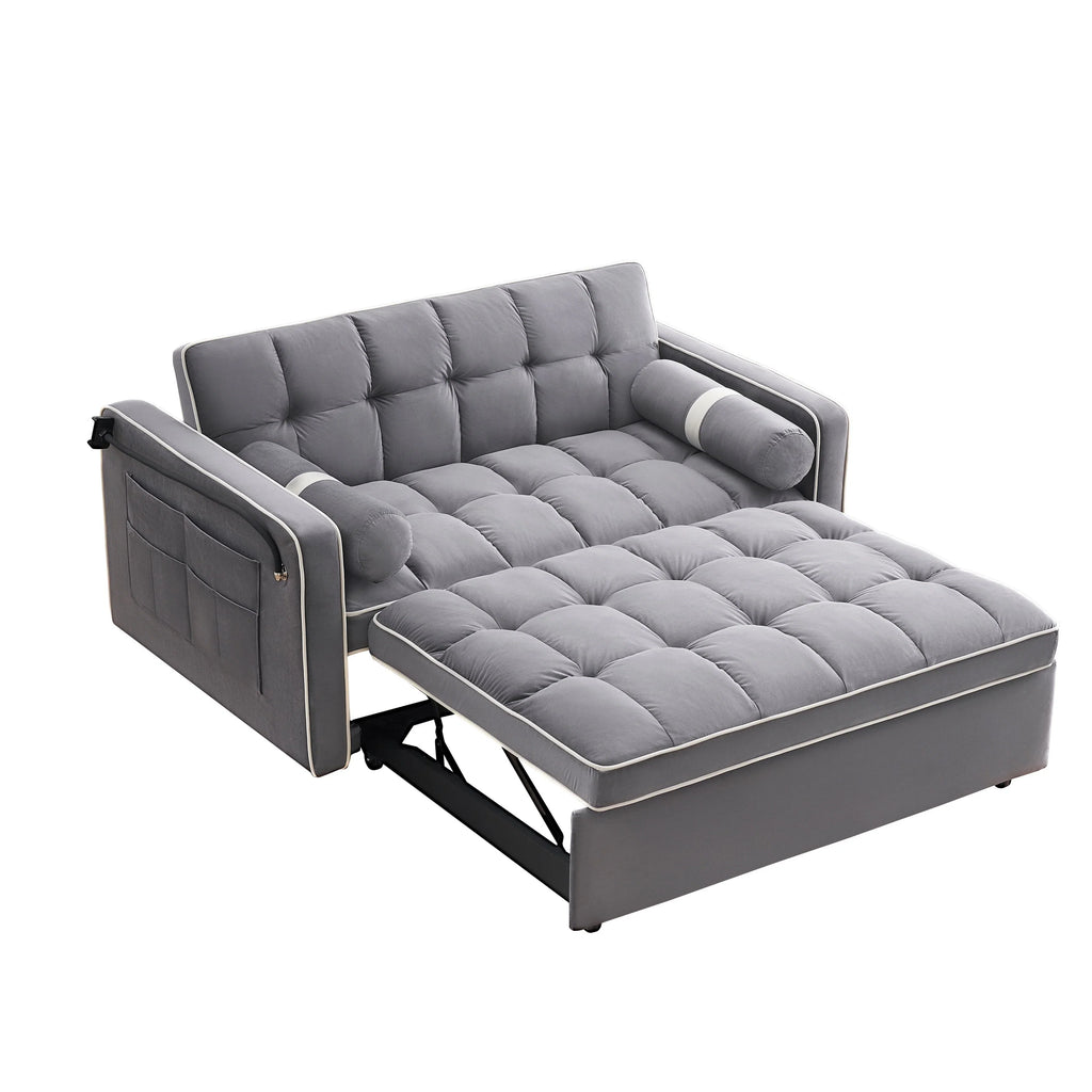 Divano letto trasformabile a 2 posti in velluto da 140 cm con letto estraibile, reclinabile, tasche laterali e supporto per telefono