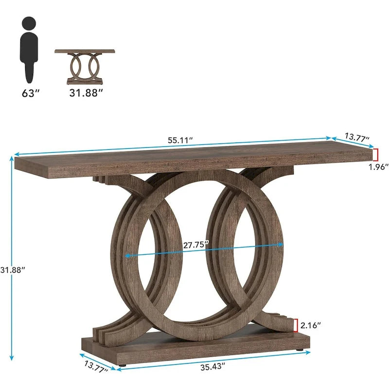 Consolle Vintage con Base Geometrica Tavolo da Ingresso in Legno