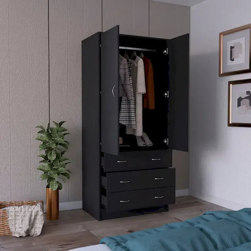 19 Armadio moderno a due ante con 3 cassetti e 1 asta appendiabiti per camera da letto