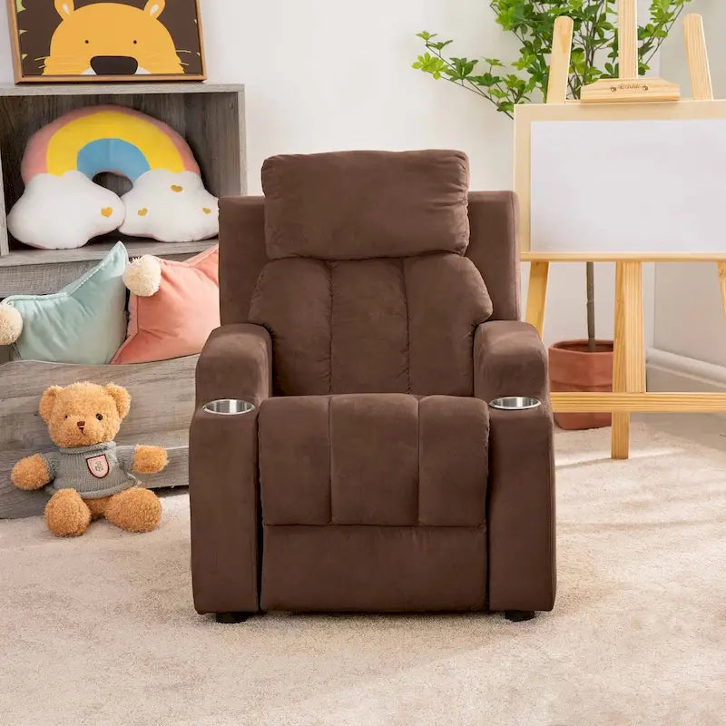 Poltrona reclinabile deluxe per bambini con poggiapiedi, poggiatesta e 2 portabicchieri, in microfibra, per bambini dai 3 anni in su