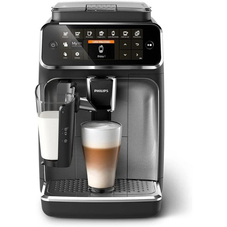 Macchina da Caffè Espresso Premium, 12 Bevande Calde/Fredde, Sistema LatteGo, Macinacaffè in Ceramica, Cromo Nero