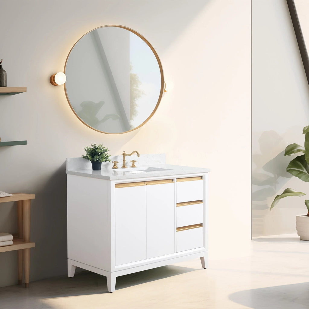 Mobile da Bagno Vanity Art con Lavabo in Ceramica e Top in Marmo Ricomposto