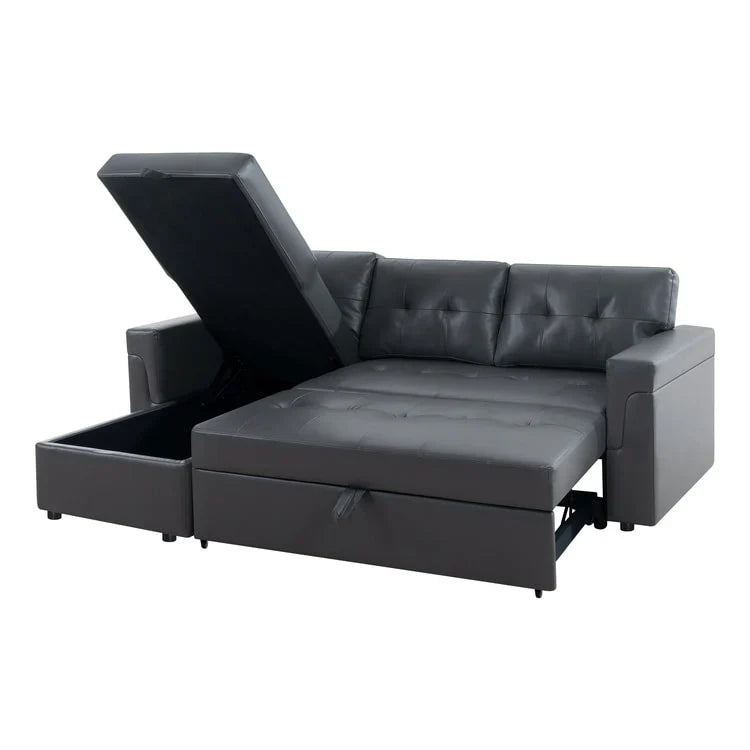 Divano componibile convertibile reversibile con letto estraibile, chaise longue con contenitore nascosto e gambe durevoli