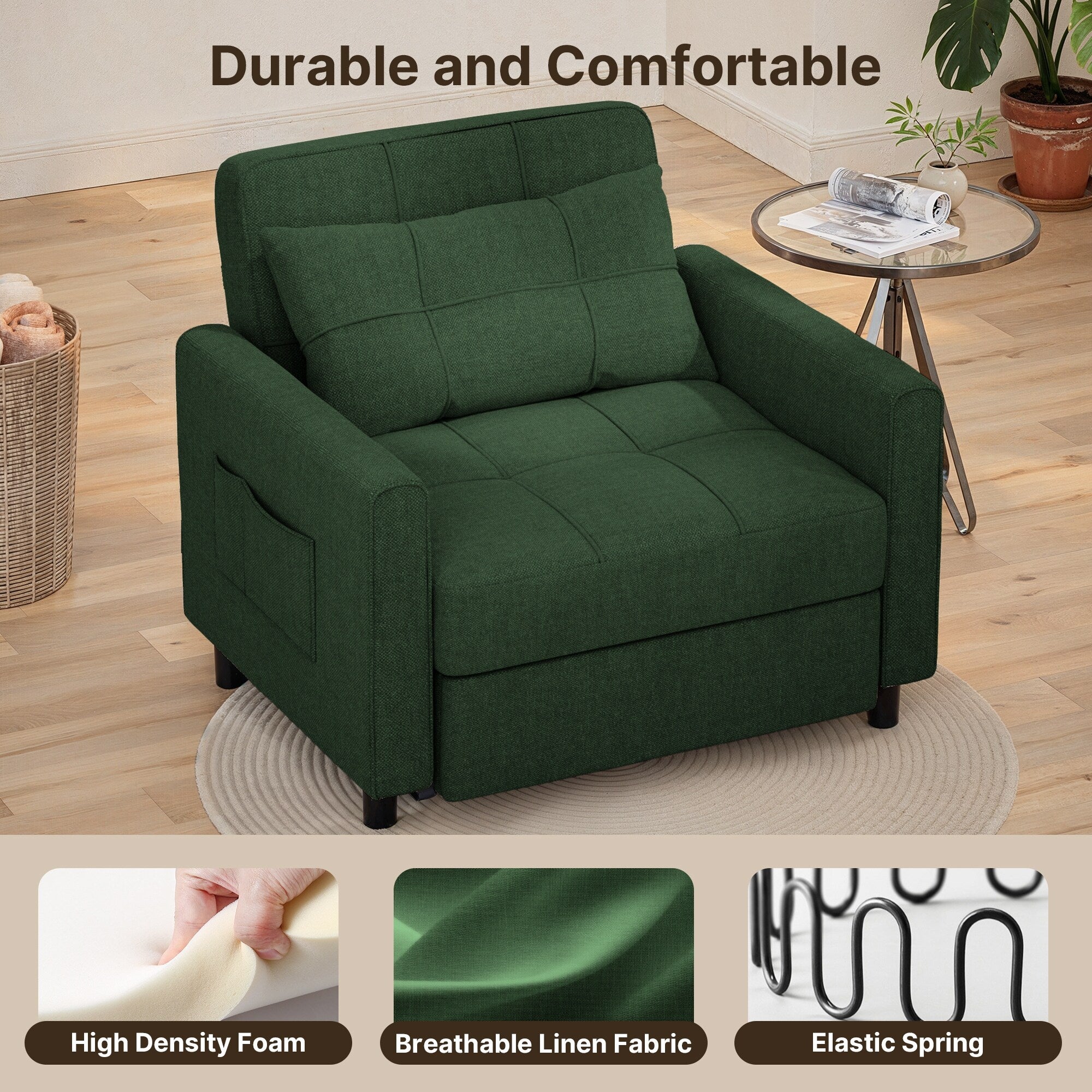 Divano letto trasformabile 3-in-1, Poltrona letto estraibile, Letto pieghevole convertibile per soggiorno
