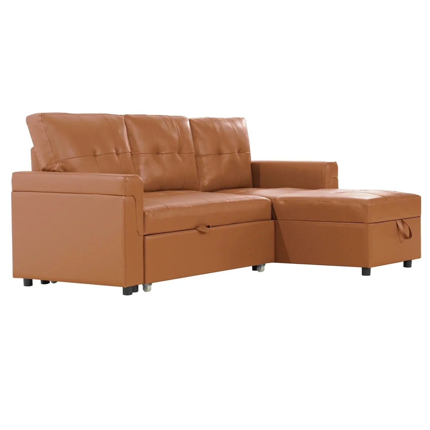 Divano componibile convertibile reversibile con letto estraibile, chaise longue con contenitore nascosto e gambe durevoli