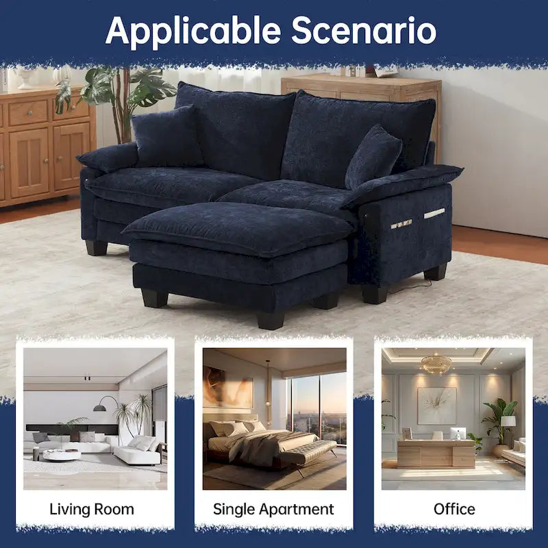 Divano Sezionale Modulare, Comodo Divano Sezionale Cloud con Pouf, Divano Letto a Seduta Profonda per Soggiorno