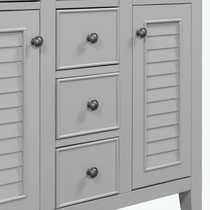 Mobile bagno con lavabo in ceramica, due ante e cinque cassetti