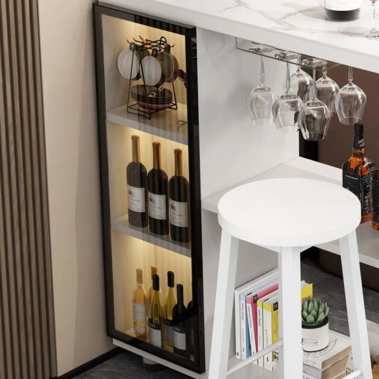 Tavolo da bar a forma libera con top in pietra moderna e contenitore per bar domestici