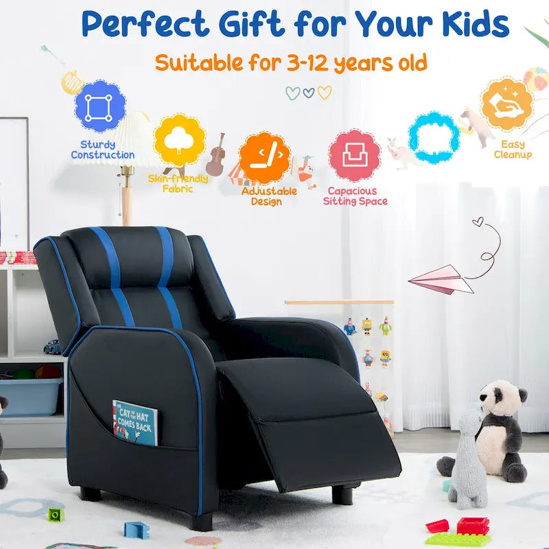 Poltrona Reclinabile Ergonomica Gymax per Bambini in Pelle con Poggiapiedi