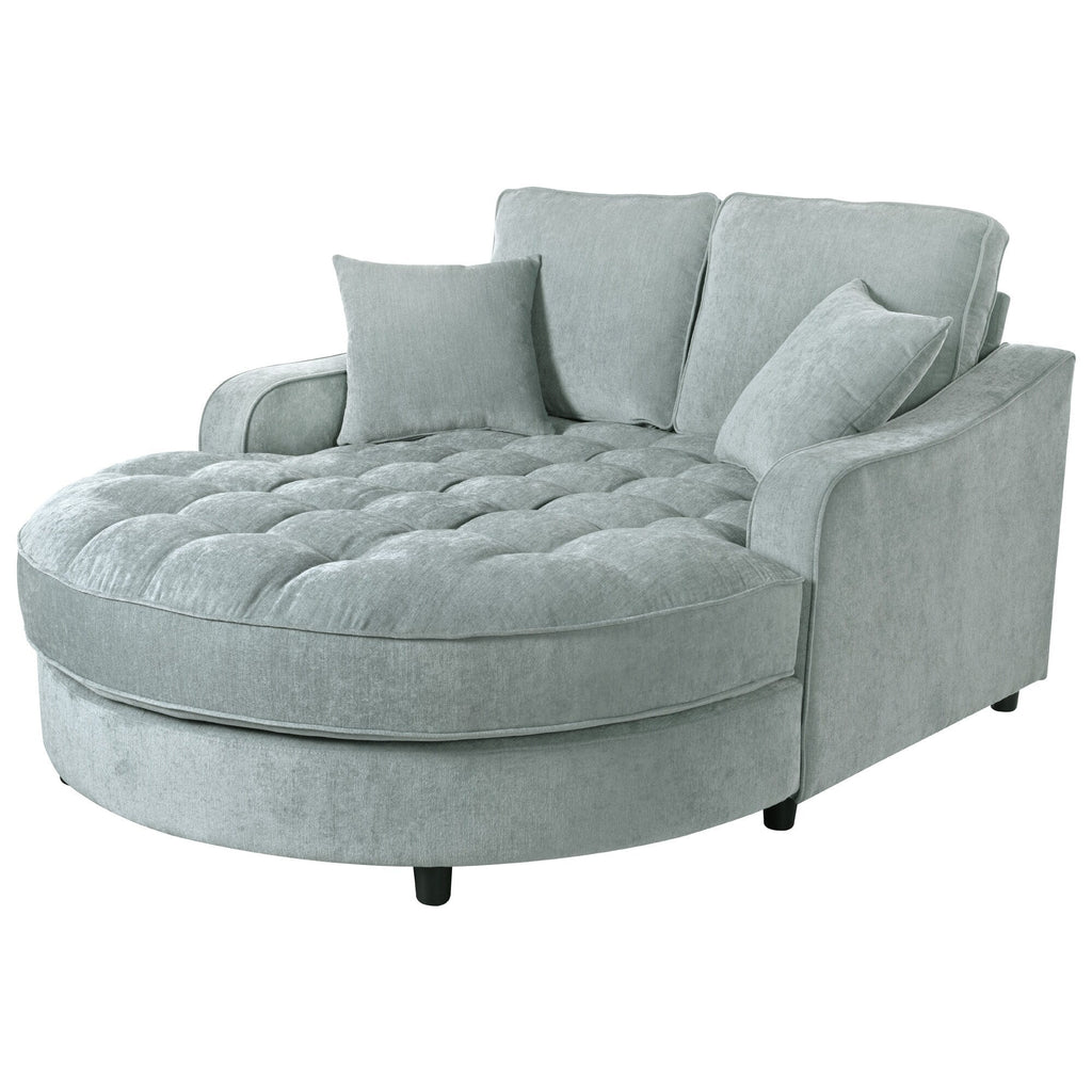 Divano Letto Chaise Longue in ciniglia, Divano Imbottito con Schienale Trapuntato e 2 Cuscini Rimovibili per Soggiorno