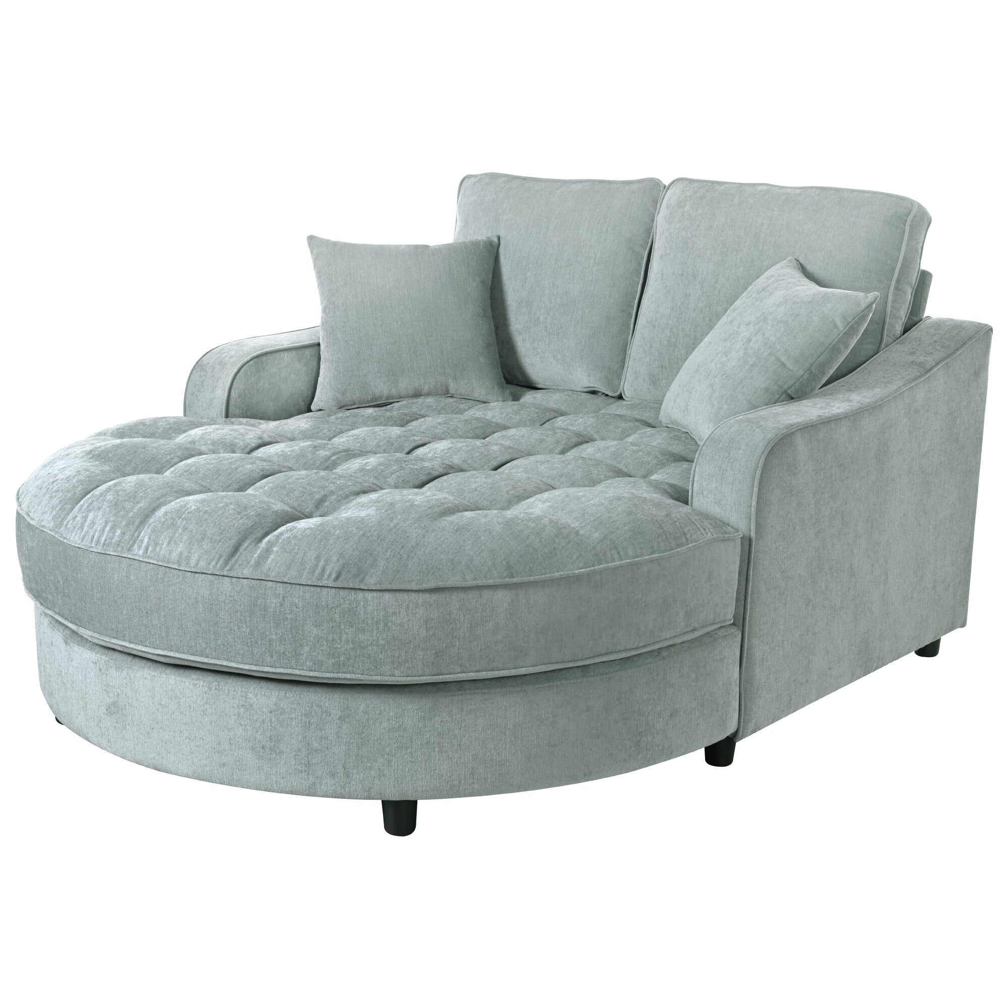 Divano Letto Chaise Longue in ciniglia, Divano Imbottito con Schienale Trapuntato e 2 Cuscini Rimovibili per Soggiorno