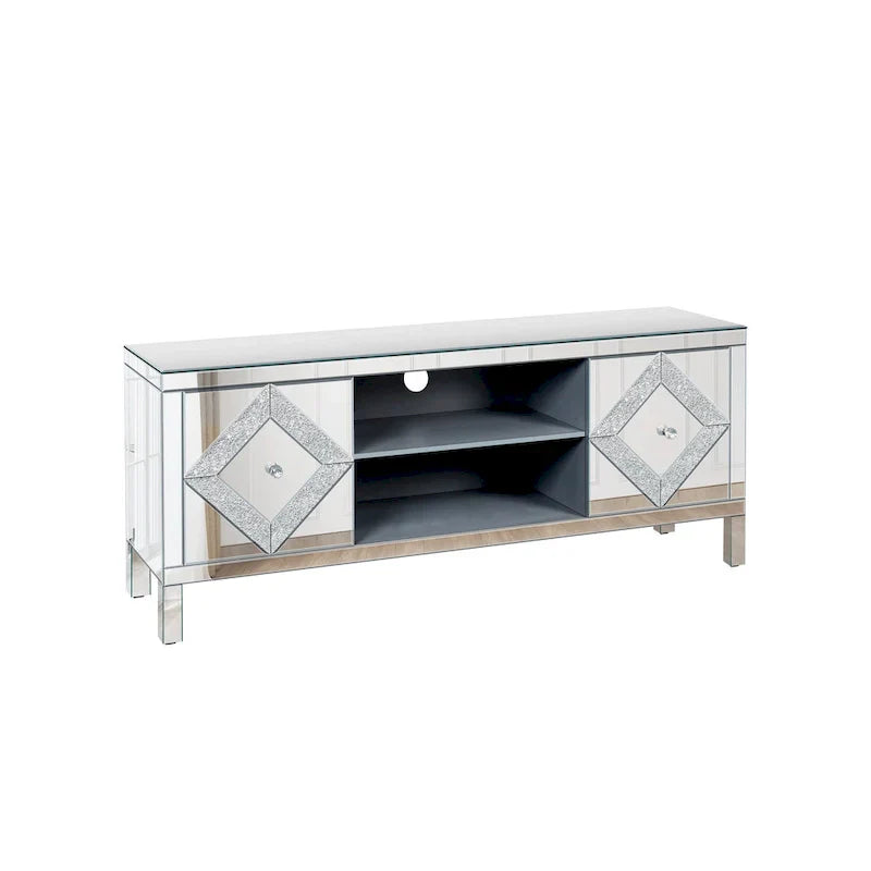 Mobile TV da 59 pollici con ante a specchio a forma di diamante e spazio di archiviazione, per TV fino a 65 pollici
