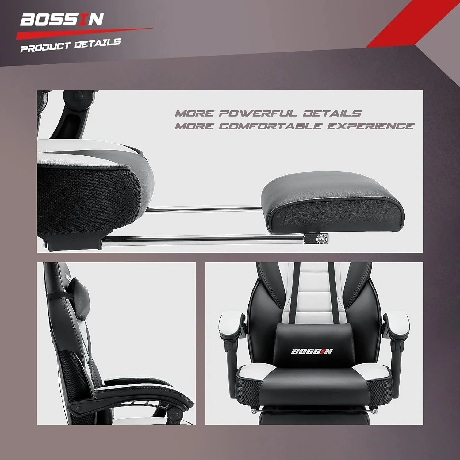 Sedia da gaming BOSSIN Racing Style, sedia da gamer per persone robuste fino a 136 kg, sedia da computer con schienale alto