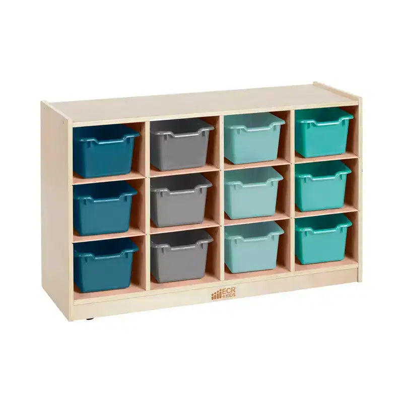 Mobile Cubby con vassoio e 15 contenitori frontali a paletta, 3x4, Arredamento per bambini